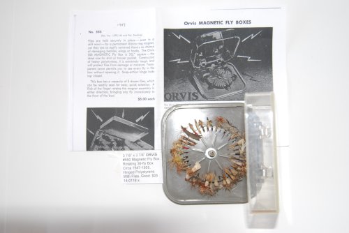 ORVIS No. 550 Magnetic Fly Box. 3 3/4 in. x 3 3/4 in. Capacity 36 flies.